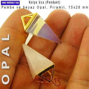 Pembe ve Beyaz Opal, Piramit Kolye Ucu / Paket İçeriği 1 Adet