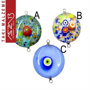 Yuvarlak 23 mm Desenli Çift Kulplu Cam Ara Malzeme / Paket İçeriği 1 Adet