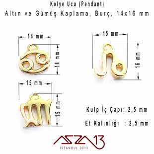 Rodyum ve 18K Altın Kaplama Yengeç-Aslan-Başak Burç Kolye Ucu / Paket İçeriği 1 Adet
