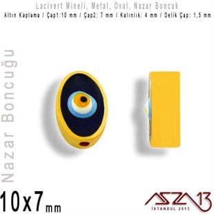 Altın Kaplamalı Oval 7x10 mm, Mineli Metal Boncuk Ara Malzeme / Paket İçeriği 1 Adet