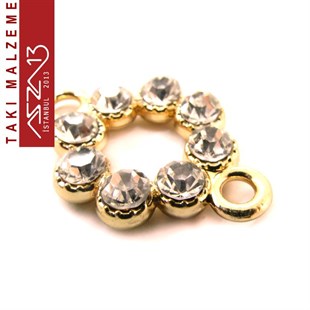 Altın Kaplamalı 25x17 mm Kristal Taşlı Çift Kulplu Bağlantı, Halka Ara Malzeme / Paket İçeriği 1 Adet