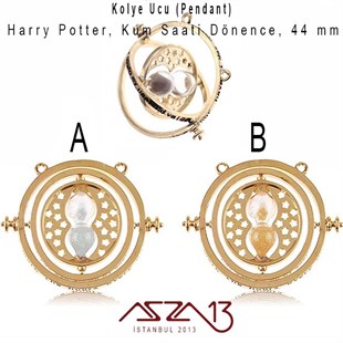 Harry Potter Kum Saati Kolye Ucu, Altın Kaplama, Siyah ve Sarı Kum / 1 Adet