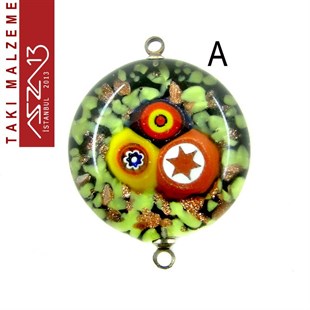 Yuvarlak 23 mm Desenli Çift Kulplu Cam Ara Malzeme / Paket İçeriği 1 Adet