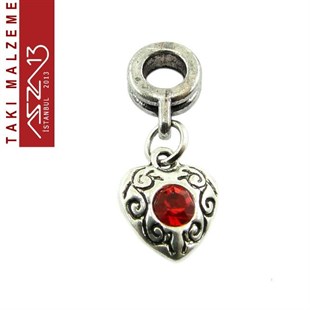 Antik Gümüş Kaplamalı 24x10 mm Zamak, Siam Kristal Taşlı Klipsli Sallantı Ara Malzeme / Paket İçeriği 1 Adet