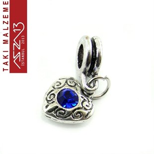 Antik Gümüş Kaplamalı 24x10 mm Zamak, Safir Kristal Taşlı Klipsli Sallantı Ara Malzeme / Paket İçeriği 1 Adet