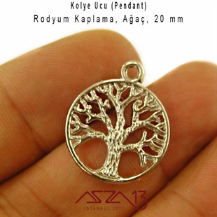 Gümüş, 20 mm Ağaç  Kolye Ucu / Paket İçeriği 1 Adet