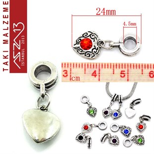 Antik Gümüş Kaplamalı 24x10 mm Zamak, Jet Kristal Taşlı Klipsli Sallantı Ara Malzeme / Paket İçeriği 1 Adet