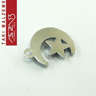 Rodyum Kaplamalı 20x14 mm Kristal Taşlı Ay Yıldız Kolye Ucu / Paket İçeriği 1 Adet