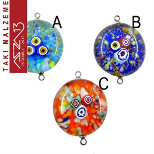 Yuvarlak 23 mm Desenli Çift Kulplu Cam Ara Malzeme / Paket İçeriği 1 Adet