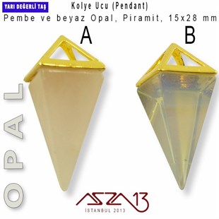 Pembe ve Beyaz Opal, Piramit Kolye Ucu / Paket İçeriği 1 Adet