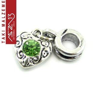 Antik Gümüş Kaplamalı 24x10 mm Zamak, Peridot Kristal Taşlı Klipsli Sallantı Ara Malzeme / Paket İçeriği 1 Adet