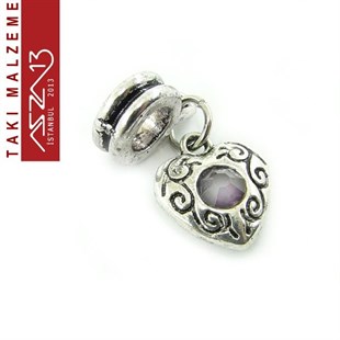 Antik Gümüş Kaplamalı 24x10 mm Zamak, Ametis Kristal Taşlı Klipsli Sallantı Ara Malzeme / Paket İçeriği 1 Adet