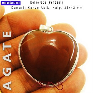 Akik, Kalp Kolye Ucu / Paket İçeriği 1 Adet