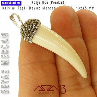 Kristal Taşlı, Beyaz Mercan Fildişi Kolye Ucu / Paket İçeriği 1 Adet