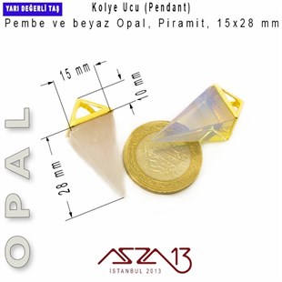 Pembe ve Beyaz Opal, Piramit Kolye Ucu / Paket İçeriği 1 Adet
