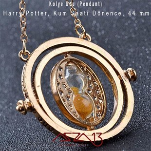 Harry Potter Kum Saati Kolye Ucu, Altın Kaplama, Siyah ve Sarı Kum / 1 Adet