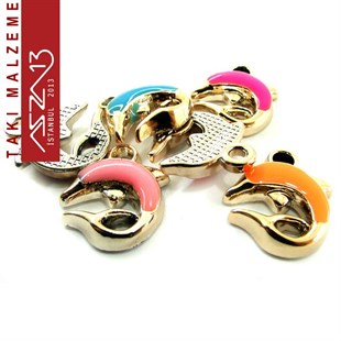 Rose Altın Kaplamalı 17x15 mm Akrilik, Mineli Yunus Sallantı Ara Malzeme / Paket İçeriği 6 Adet