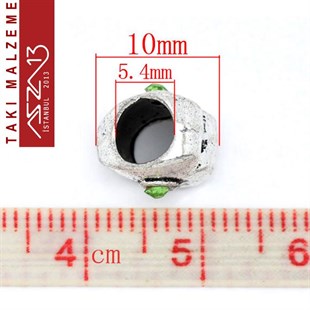 Antik Gümüş Kaplamalı 10x9 mm Safir Kristal Taşlı Charm Kalp Boncuk / Paket İçeriği 1 Adet