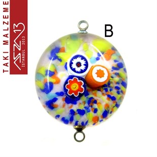 Yuvarlak 23 mm Desenli Çift Kulplu Cam Ara Malzeme / Paket İçeriği 1 Adet