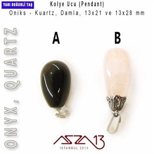 Oniks ve Pembe Kuartz Damla Kolye Ucu / Paket İçeriği 1 Adet