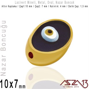 Altın Kaplamalı Oval 7x10 mm, Mineli Metal Boncuk Ara Malzeme / Paket İçeriği 1 Adet