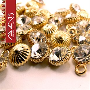 Altın Kaplamalı 11x8 mm Kristal Taşlı Kulplu Bağlantı, Yuvarlak Ara Malzeme / Paket İçeriği 6 Adet