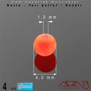 Yuvarlak - 4 mm - Neon Turuncu - Yarı Şeffaf - Buzlu Yüzey - Cam Boncuk / 50 Adet