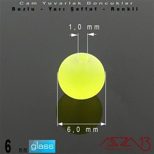 Yuvarlak - 6 mm - Neon Sarı - Yarı Şeffaf - Buzlu Yüzey - Cam Boncuk / 40 Adet
