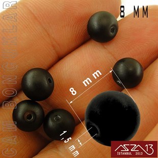 Yuvarlak 8 mm, İmitasyon Mat Siyah Oniks Cam Boncuk / Paket İçeriği 50 Adet