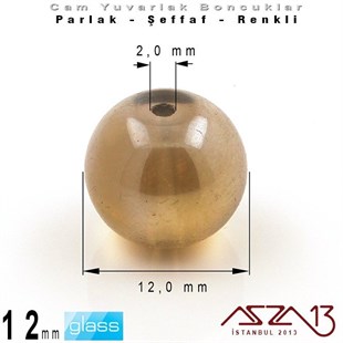 Yuvarlak - 12 mm - Janjanlı İpek_Gri - Şeffaf - Parlak Yüzey - Cam Boncuk / 10 Adet