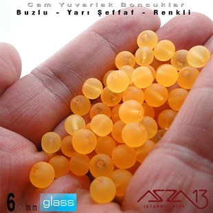 Yuvarlak - 6 mm - Neon Kavuniçi - Yarı Şeffaf - Buzlu Yüzey - Cam Boncuk / 40 Adet