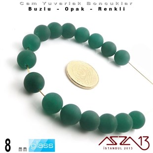 Yuvarlak - 8 mm - Neon Neft Yeşil - Opak - Buzlu Yüzey - Cam Boncuk / 30 Adet