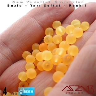 Yuvarlak - 4 mm - Neon Kavuniçi - Yarı Şeffaf - Buzlu Yüzey - Cam Boncuk / 50 Adet