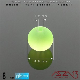 Yuvarlak - 8 mm - Neon Yeşil - Yarı Şeffaf - Buzlu Yüzey - Cam Boncuk / 30 Adet