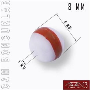 Yuvarlak 8 mm, Bordo Halkalı Beyaz Cam Boncuk / Paket İçeriği 50 Adet