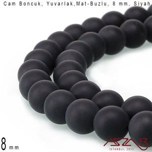 Yuvarlak 8 mm, İmitasyon Mat Siyah Oniks Cam Boncuk / Paket İçeriği 50 Adet