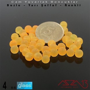 Yuvarlak - 4 mm - Neon Kavuniçi - Yarı Şeffaf - Buzlu Yüzey - Cam Boncuk / 50 Adet