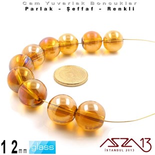 Yuvarlak - 12 mm - Janjanlı Turuncu_Gri - Şeffaf - Parlak Yüzey - Cam Boncuk / 10 Adet