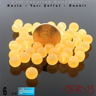Yuvarlak - 6 mm - Neon Kavuniçi - Yarı Şeffaf - Buzlu Yüzey - Cam Boncuk / 40 Adet