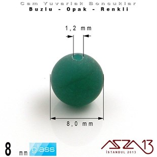 Yuvarlak - 8 mm - Neon Neft Yeşil - Opak - Buzlu Yüzey - Cam Boncuk / 30 Adet