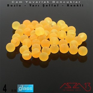 Yuvarlak - 4 mm - Neon Kavuniçi - Yarı Şeffaf - Buzlu Yüzey - Cam Boncuk / 50 Adet