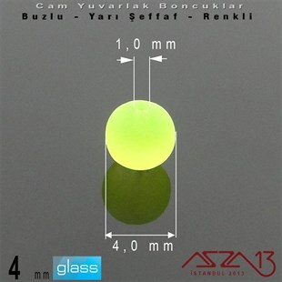 Yuvarlak - 4 mm - Neon Yeşil - Yarı Şeffaf - Buzlu Yüzey - Cam Boncuk / 50 Adet