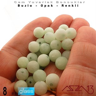 Yuvarlak - 8 mm - Neon Çağla Yeşili - Opak - Buzlu Yüzey - Cam Boncuk / 30 Adet