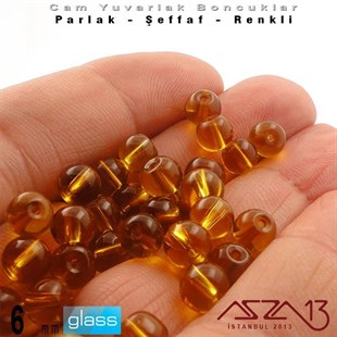 Yuvarlak - 6 mm - Topaz - Şeffaf - Parlak Yüzey - Cam Boncuk / 40 Adet