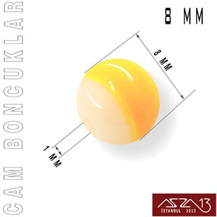 Yuvarlak 8 mm, Neon Turuncu Halkalı Beyaz Cam Boncuk / Paket İçeriği 50 Adet