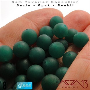 Yuvarlak - 8 mm - Neon Neft Yeşil - Opak - Buzlu Yüzey - Cam Boncuk / 30 Adet