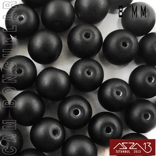 Yuvarlak 8 mm, İmitasyon Mat Siyah Oniks Cam Boncuk / Paket İçeriği 50 Adet