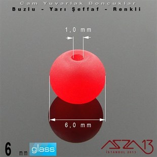 Yuvarlak - 6 mm - Neon Vişne - Yarı Şeffaf - Buzlu Yüzey - Cam Boncuk / 40 Adet