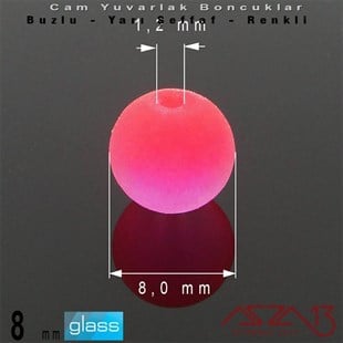 Yuvarlak - 8 mm - Neon Koyu Pembe - Yarı Şeffaf - Buzlu Yüzey - Cam Boncuk / 30 Adet