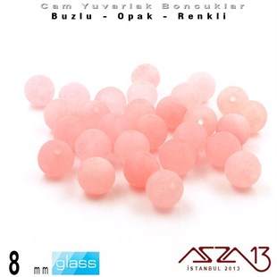 Yuvarlak - 8 mm - Neon Şeker Pembe - Opak - Buzlu Yüzey - Cam Boncuk / 30 Adet